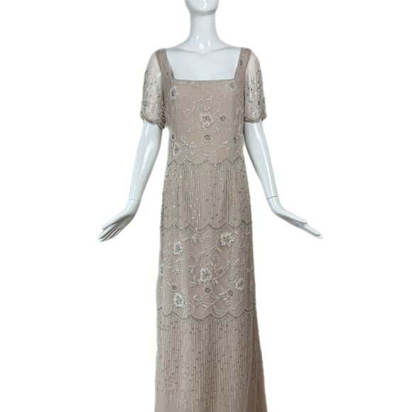 BOB MACKIE vintage taupe embellished beaded bridal wedding dress gown - Picture 2 of 8